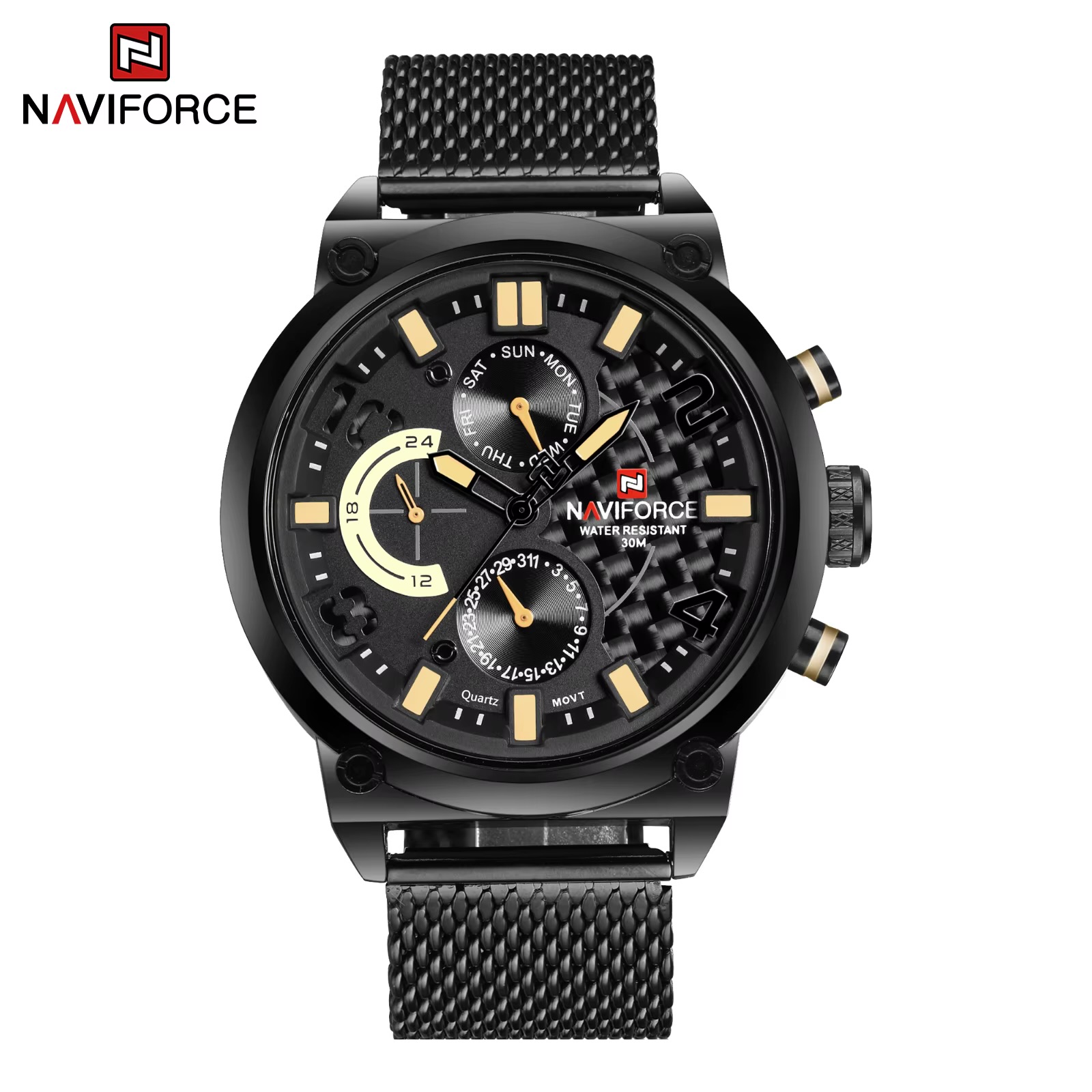 ساعت مچی مردانه اورجینال بند حصیری نیوی فورس Naviforce NF 9068