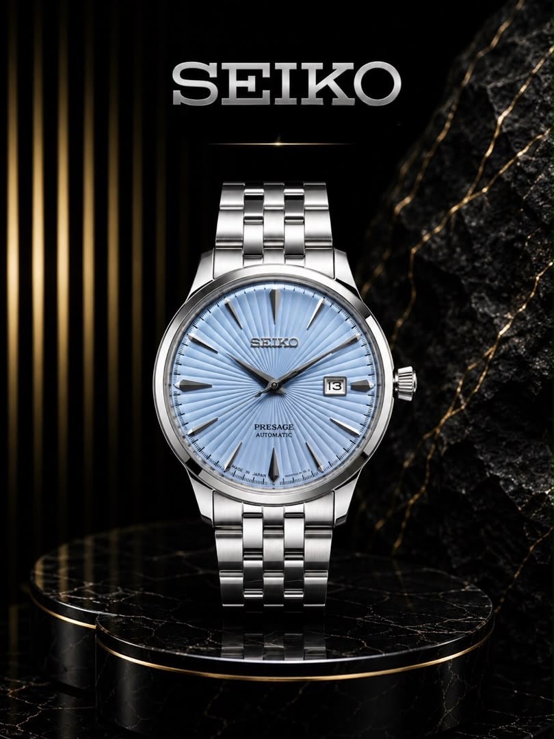 ساعت مچی مردانه اتوماتیک سیکو پرساژ کوکتل تایم آبی آسمانی (آیس بلو) SEIKO Presage 4R35-01T0