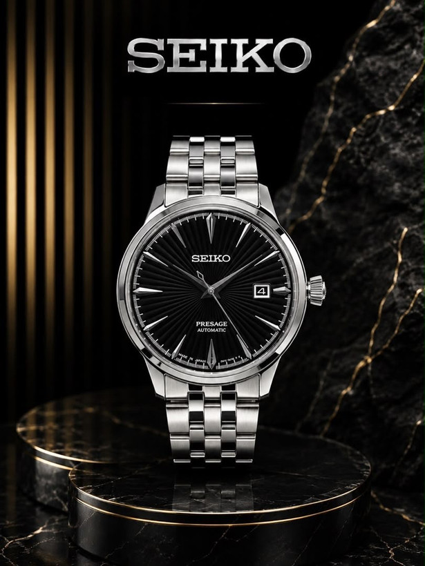 ساعت مچی مردانه اتوماتیک سیکو پرساژ کوکتل تایم مشکی SEIKO Presage 4R35-01T0