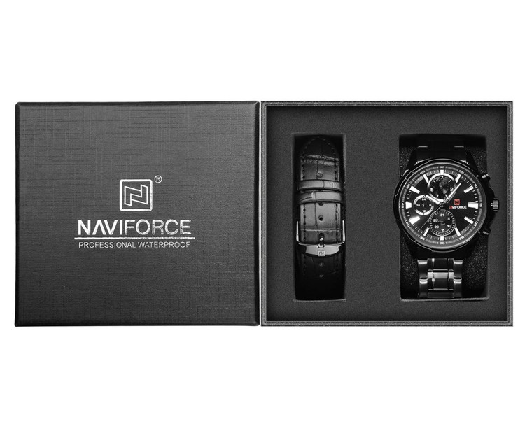 ساعت مچی مردانه ناوی فورس دو بند فول مشکی اورجینال (Naviforce NF9089)